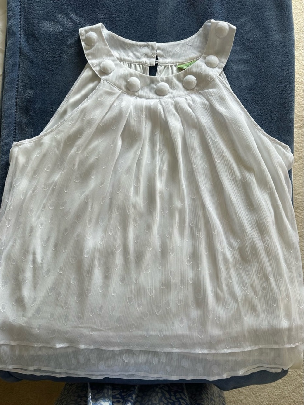 Adiva White Embroidered Halter Tank with Button-Neck